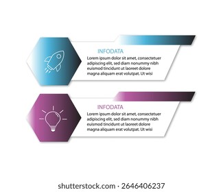 Plantilla de infografía de negocios. Viaje de la línea de tiempo de 2 pasos. Diagrama de proceso, 2 opciones sobre fondo blanco, Ilustración vectorial de elementos infográficos.