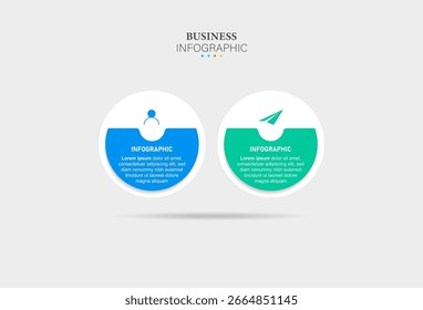 Plantilla de infografía de negocios. Viaje de la línea de tiempo de 2 pasos. Diagrama de proceso, 2 opciones sobre fondo blanco, Ilustración vectorial de Elementos de infografía.	