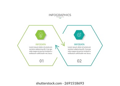 Business infographic template. 2 Step timeline journey. Process diagram, 2 options on white background