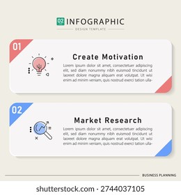 Business infographic template. 2 Step timeline journey. Process diagram, 2 options on white background, Infograph elements vector illustration.