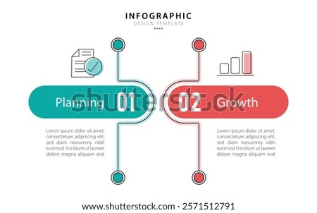 Business infographic template. 2 Step timeline journey. Process diagram, 2 options on white background, Infograph elements vector illustration.