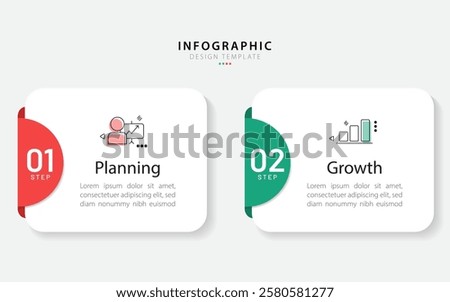 Business infographic template. 2 Step timeline journey. Process diagram, 2 options on white background, Infograph elements vector illustration.