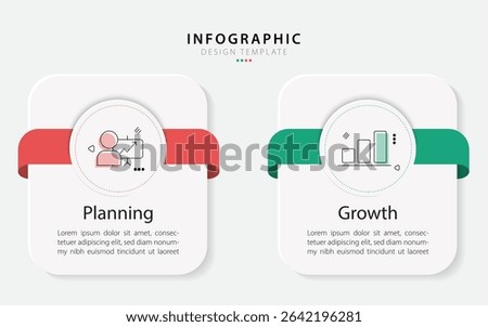 Business infographic template. 2 Step timeline journey. Process diagram, 2 options on white background, Infograph elements vector illustration.