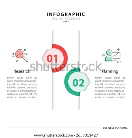 Business infographic template. 2 Step timeline journey. Process diagram, 2 options on white background, Infograph elements vector illustration.