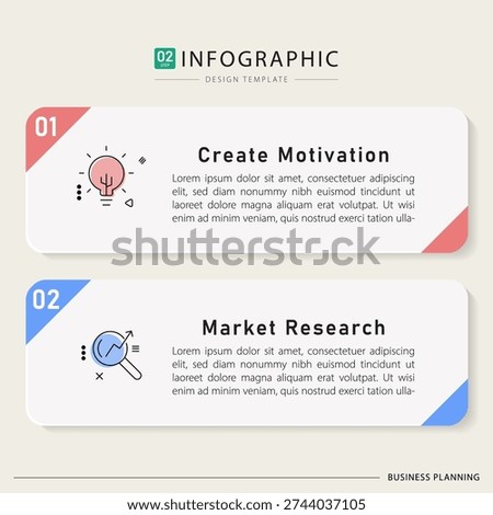 Business infographic template. 2 Step timeline journey. Process diagram, 2 options on white background, Infograph elements vector illustration.