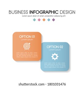 Business infographic template with 2 steps. Colourful timeline. Vector