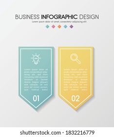 Plantilla de infografía empresarial con 2 pasos. Escala de tiempo colorida. Vector