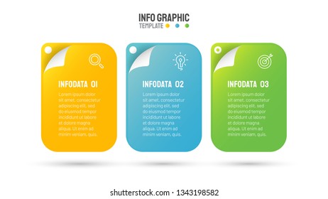 Business infographic template with 3 options and marketing icons. Creative design colorful paper elements. Can be used for presentation, annual report, business process step, banner, info graph.