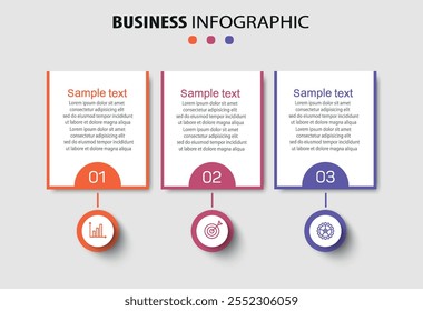 Business infographic template with 3 options or steps	