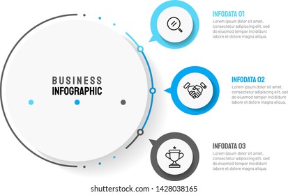 Business infographic template with 3 step, option, circle and marketing icons. Can be used for workflow diagram, annual report, presentation or web design. Vector eps10 illustration.