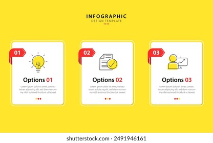 Business infographic template. 3 Step timeline journey. Process diagram, 3 options on yellow background, Infograph elements vector illustration.