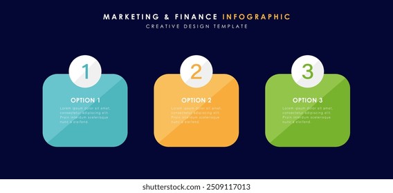 Business infographic template. 3 Step timeline journey. Process diagram, 3 options on deep blue background, Infograph elements vector illustration