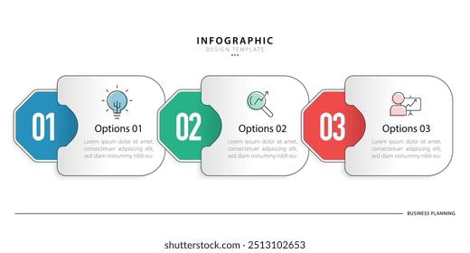 Plantilla de infografía de negocios. Viaje de la línea de tiempo de 3 pasos. Diagrama de proceso, 3 opciones sobre fondo blanco, Ilustración vectorial de Elementos de infografía.