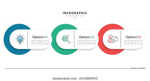 Plantilla de infografía de negocios. Viaje de la línea de tiempo de 3 pasos. Diagrama de proceso, 3 opciones sobre fondo blanco, Ilustración vectorial de Elementos de infografía.