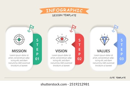 Business infographic template. 3 Step timeline journey. Process diagram, 3 options on white background, Infograph elements vector illustration.
