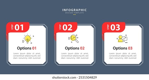 Plantilla de infografía de negocios. Viaje de la línea de tiempo de 3 pasos. Diagrama de proceso, 3 opciones sobre fondo blanco, Ilustración vectorial de Elementos de infografía.