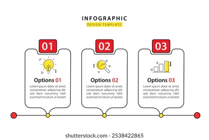 Vorlage für Geschäftsinformationen. 3 Schritt Zeitlinie Reise. Prozessdiagramm, 3 Optionen auf weißem Hintergrund, Infograph-Elemente, Vektorgrafik.