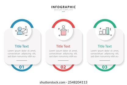 Modelo de infográfico comercial. 3 Passo da jornada do cronograma. Diagrama de processo, 3 opções sobre fundo branco, ilustração vetorial de elementos Infograph.