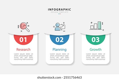 Business infographic template. 3 Step timeline journey. Process diagram, 3 options on white background, Infograph elements vector illustration.