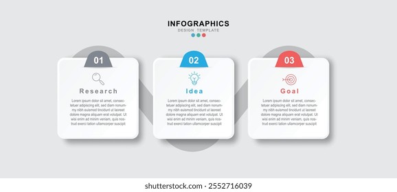 Modelo de infográfico comercial. 3 Passo da jornada do cronograma. Diagrama de processo, 3 opções sobre fundo branco