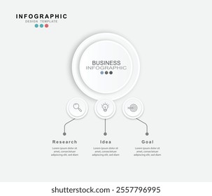 Business infographic template. 3 Step timeline journey. Process diagram, 3 options on white background