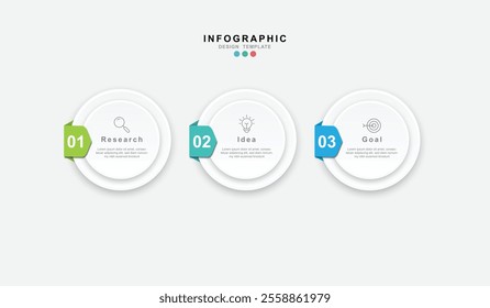 Business infographic template. 3 Step timeline journey. Process diagram, 3 options on white background