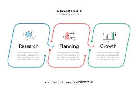 Business infographic template. 3 Step timeline journey. Process diagram, 3 options on white background, social media post, Infograph elements vector illustration.