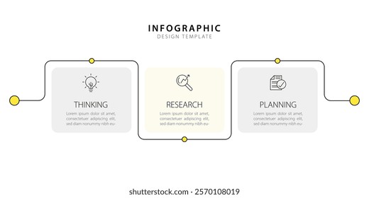 Business infographic template. 3 Step timeline journey. Process diagram, 3 options on white background, social media post, Infograph elements vector illustration.