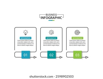 Business infographic template. 3 Step timeline journey, vector illustration