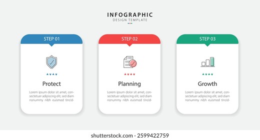 Business infographic template. 3 Step timeline journey. Process diagram, 3 options on white background, social media post, Infograph elements vector illustration.