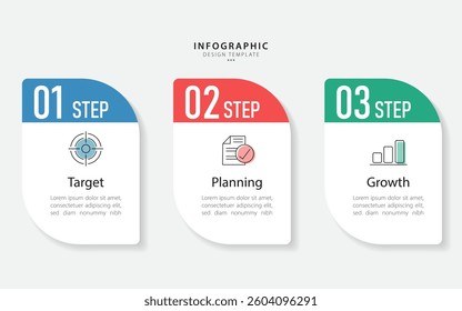 Business infographic template. 3 Step timeline journey. Process diagram, 3 options on white background, social media post, Infograph elements vector illustration.