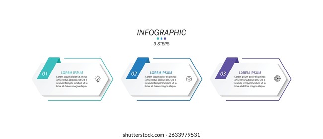 Modelo de infográfico comercial. 3 Passo da jornada do cronograma. Diagrama de processo, ilustração de vetor de elementos infográficos.