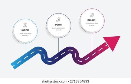 Plantilla de infografía de negocios con proceso de 3 pasos adecuado para hoja de cálculo, diseño de flujo de trabajo, gráfico de negocios o Anuncio de presentación