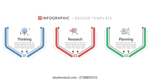 Plantilla de infografía de negocios. Viaje de la línea de tiempo de 3 pasos. Diagrama de proceso, 3 opciones sobre fondo blanco, Ilustración vectorial de Elementos de infografía.