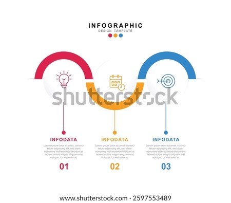  Business infographic template. 3 Step timeline journey. Process diagram, 3 options on white background