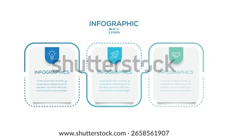 Business infographic template. 3 Step timeline journey. Rectangle Process diagram, 3 options on white background, Infographic elements vector illustration.