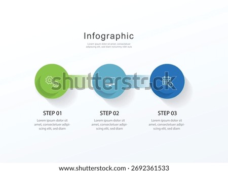 Business infographic template. 3 Step timeline journey. Process diagram, 3 options on white background.
