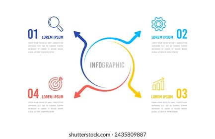 Vorlage für Geschäftsinfografien. 4 Pfeile Liniendesign. Infografik Zyklusoptionen oder Schritte. Vektorgrafik.