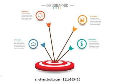 Business infographic template with 4 options to target, Abstract elements diagram or processes and business flat icon, Vector business template for presentation.Creative concept for infographic.
