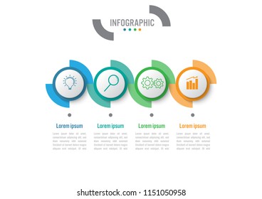 Business infographic template with 4 options circular shape, Abstract elements diagram or processes and business flat icon, Vector business template for presentation.Creative concept for infographic.
