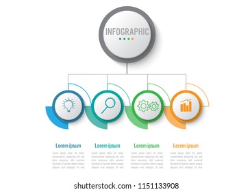 Business infographic template with 4 options circular shape, Abstract elements diagram or processes and business flat icon, Vector business template for presentation.Creative concept for infographic.
