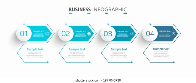 Business infographic template with 4 options, workflow, process chart. Can be used for workflow layout, diagram, annual report, web design, steps or processes 
