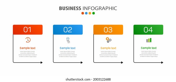 Business infographic template with 4 options, workflow, process chart. Can be used for workflow layout, diagram, annual report, web design, steps or processes