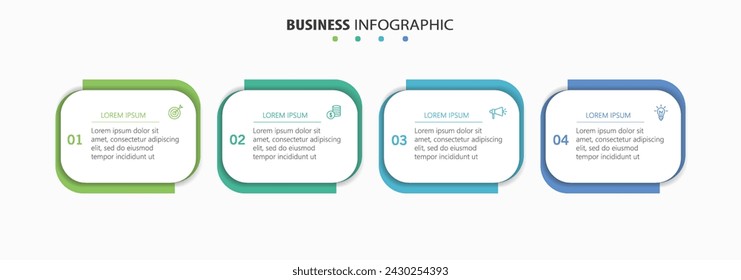 Plantilla de infografía de negocios con 4 opciones, pasos o procesos. Se puede utilizar para el diseño del flujo de trabajo, diagrama, informe anual, diseño web