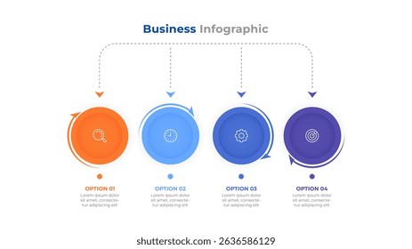 Business infographic template with 4 options and downward flow. Vector illustration.
