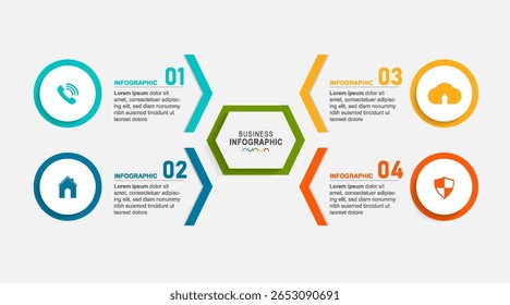 Business infographic  template with 4 options. Can be used as a chart, workflow layout, diagram, data visualization, minimalistic web banner.