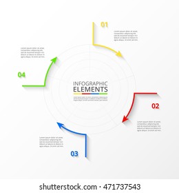 Business infographic template with 4 parts or processes. Data visualization. Can be used for workflow layout, number of options, steps, diagram, graph, presentation, training, round chart, web design.