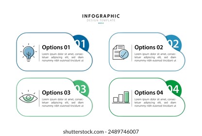 In: Business Infographic Vorlage. 4 Schritt Zeitleiste Reise. Prozessdiagramm, 4 Optionen auf weißem Hintergrund, Infograph Elemente Vektorillustration.