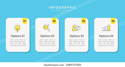 Business infographic template. 4 Step timeline journey. Process diagram, 4 options on blue background, Infograph elements vector illustration.
