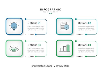 Plantilla de infografía de negocios. 4 Paso de la línea de tiempo de viaje. Diagrama de proceso, 4 opciones sobre fondo blanco, Ilustración vectorial de Elementos de infografía.